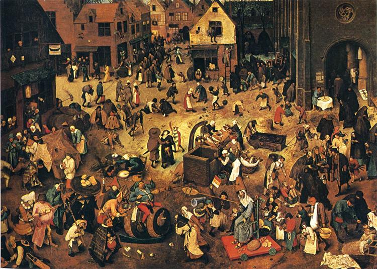 Pieter Breughal the Elder. Painting of village carnival