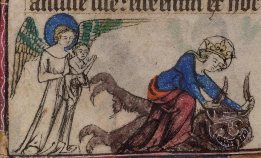 Mary attacks a demon